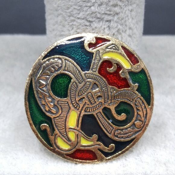 Vintage Celtic Design Miracle Brooch Pendant & Earrings Set Enamel Dragon - Picture 6 of 8